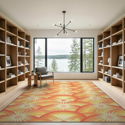 Orange Sunburst Wave Area Rug