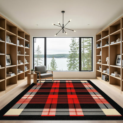 Red Geometric Modern Red Buffalo Plaid Area Rug