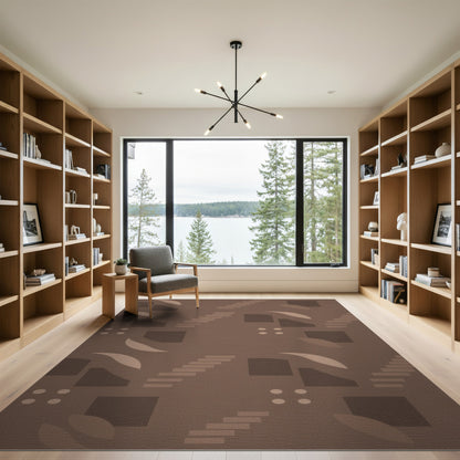 Brown Geometric Stair Motif Area Rug