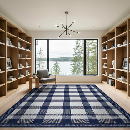 Navy Blue Checkered Gingham Area Rug