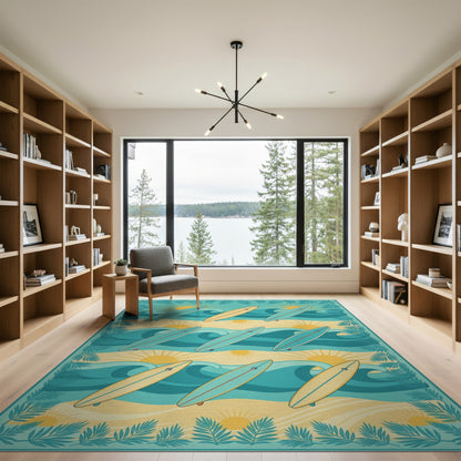 Surfboard Waves Coastal Area Rug