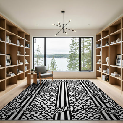 Black White Checkered Flag Geometric Area Rug