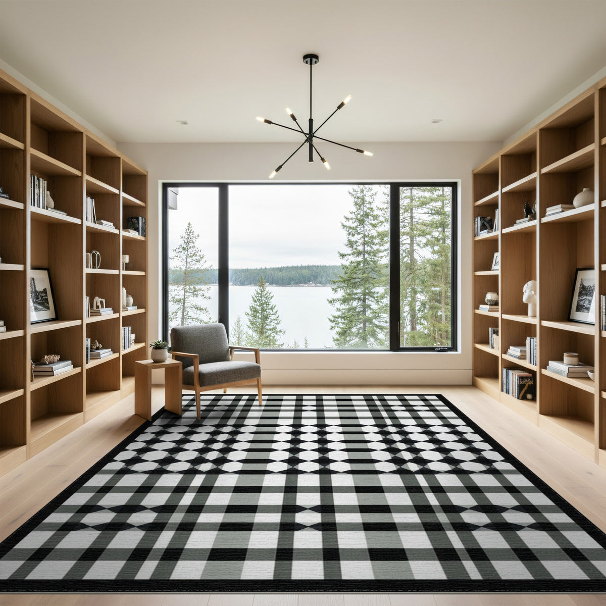 Black White Geometric Checkered Geometric Modern Area Rug