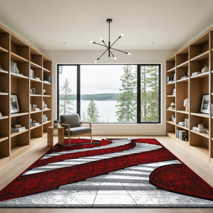 Red Ornate Staircase Area Rug