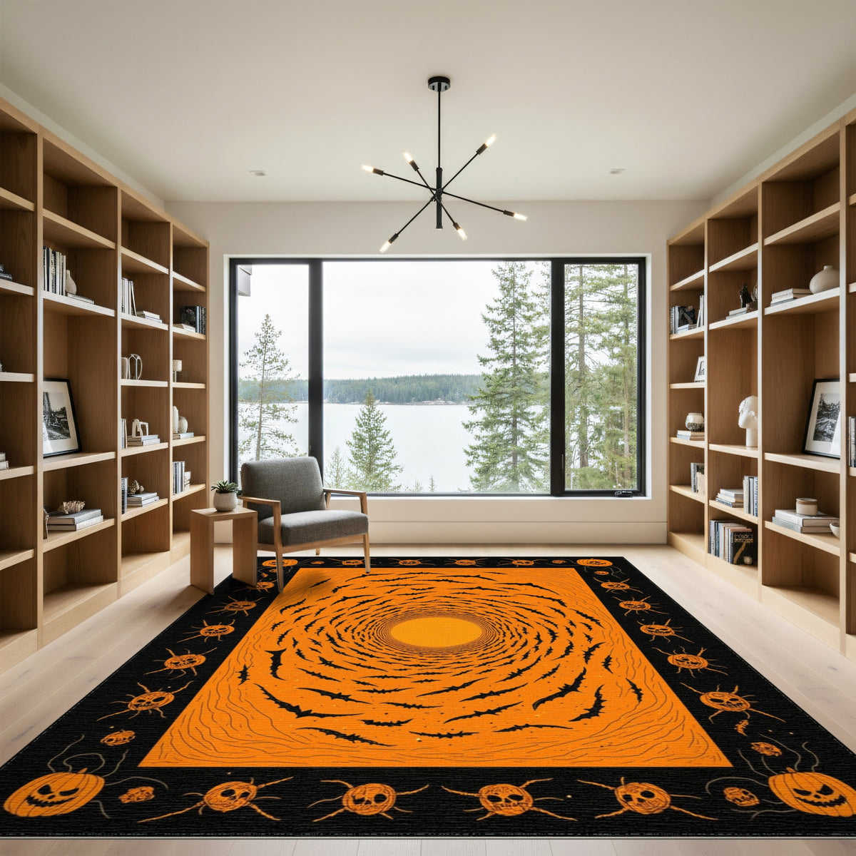 Spiral Bat Vortex Orange Halloween Area Rug