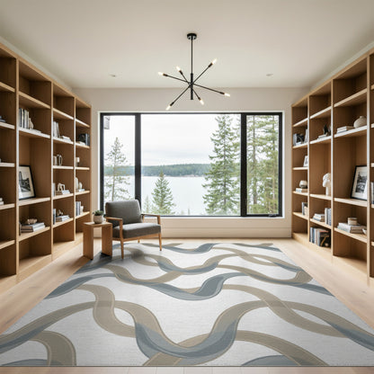 Interlocking Wave Beige Area Rug