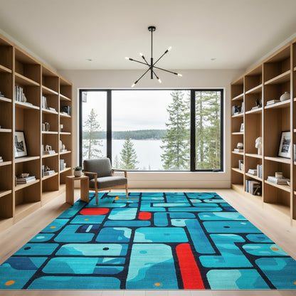 Blue Teal Geometric No. 6 Area Rug