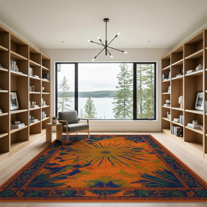 Orange Sunburst Palm Area Rug