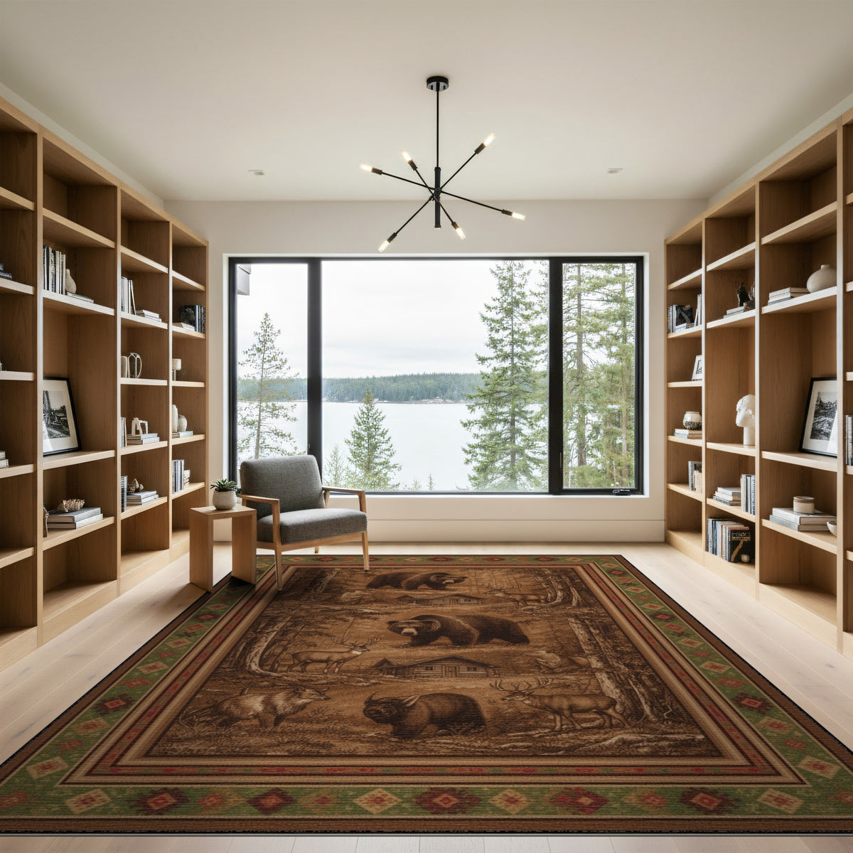 Rustic Wildlife Bear Deer Forest Area Rug