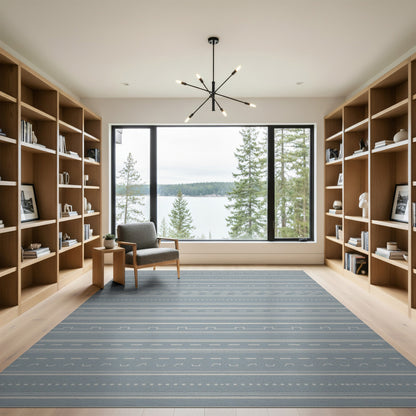 Blue Geometric Lines Washable Area Rug