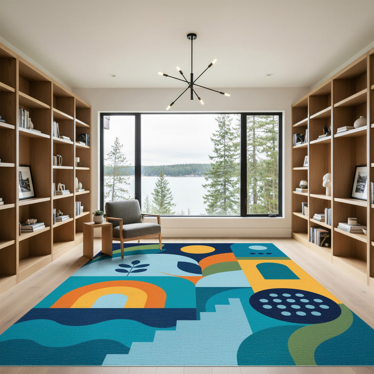 Blue and Teal Modern Geometric Blue Teal Area Rug