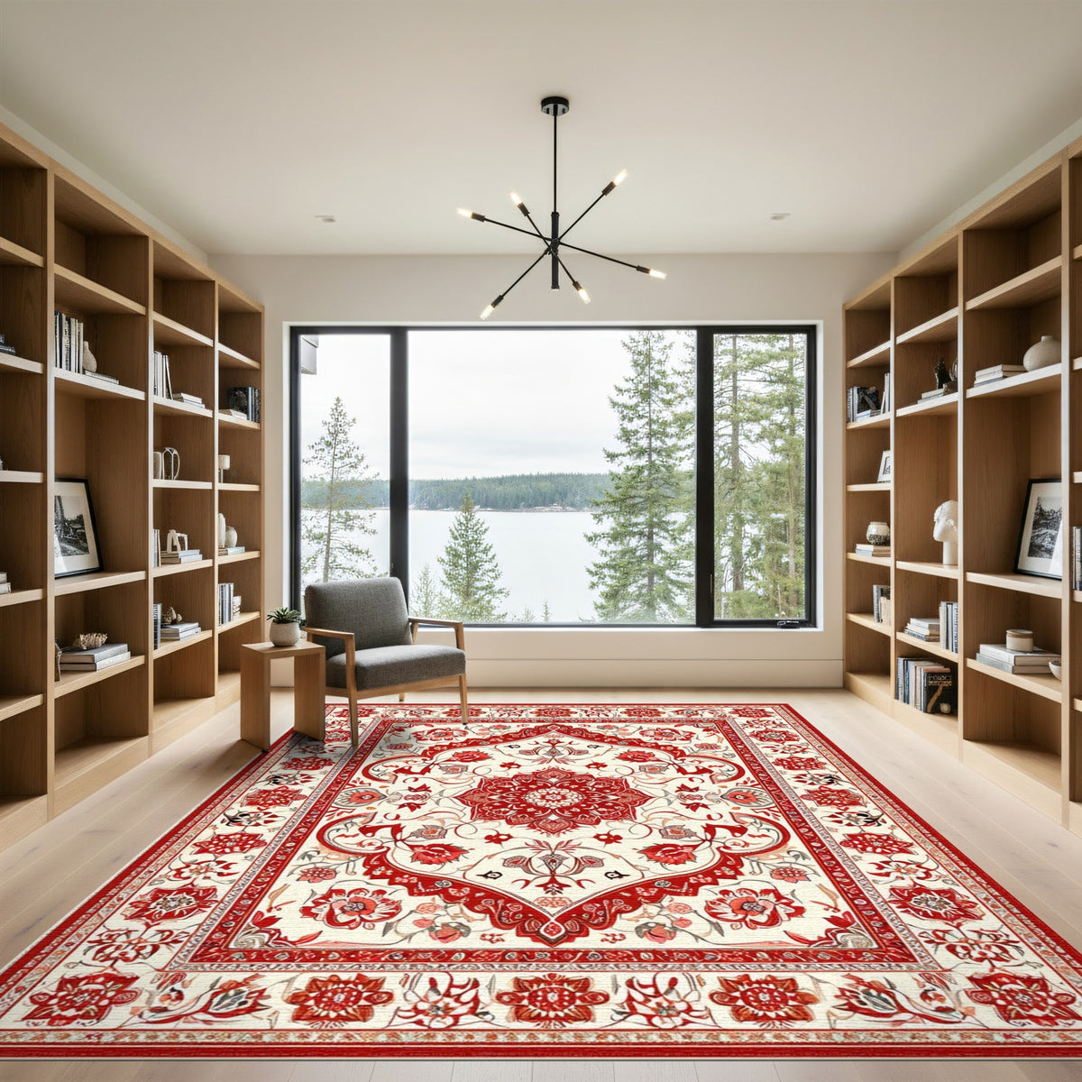 Red Persian Floral Medallion Area Rug
