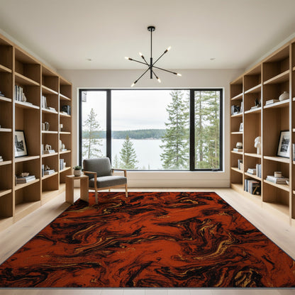 Red Marble Swirl Abstract Area Rug