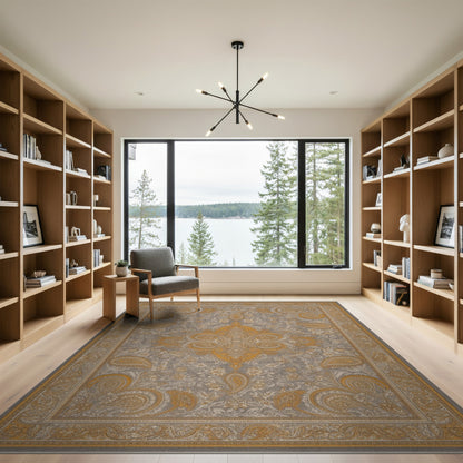 Grey Gold Medallion Paisley Area Rug