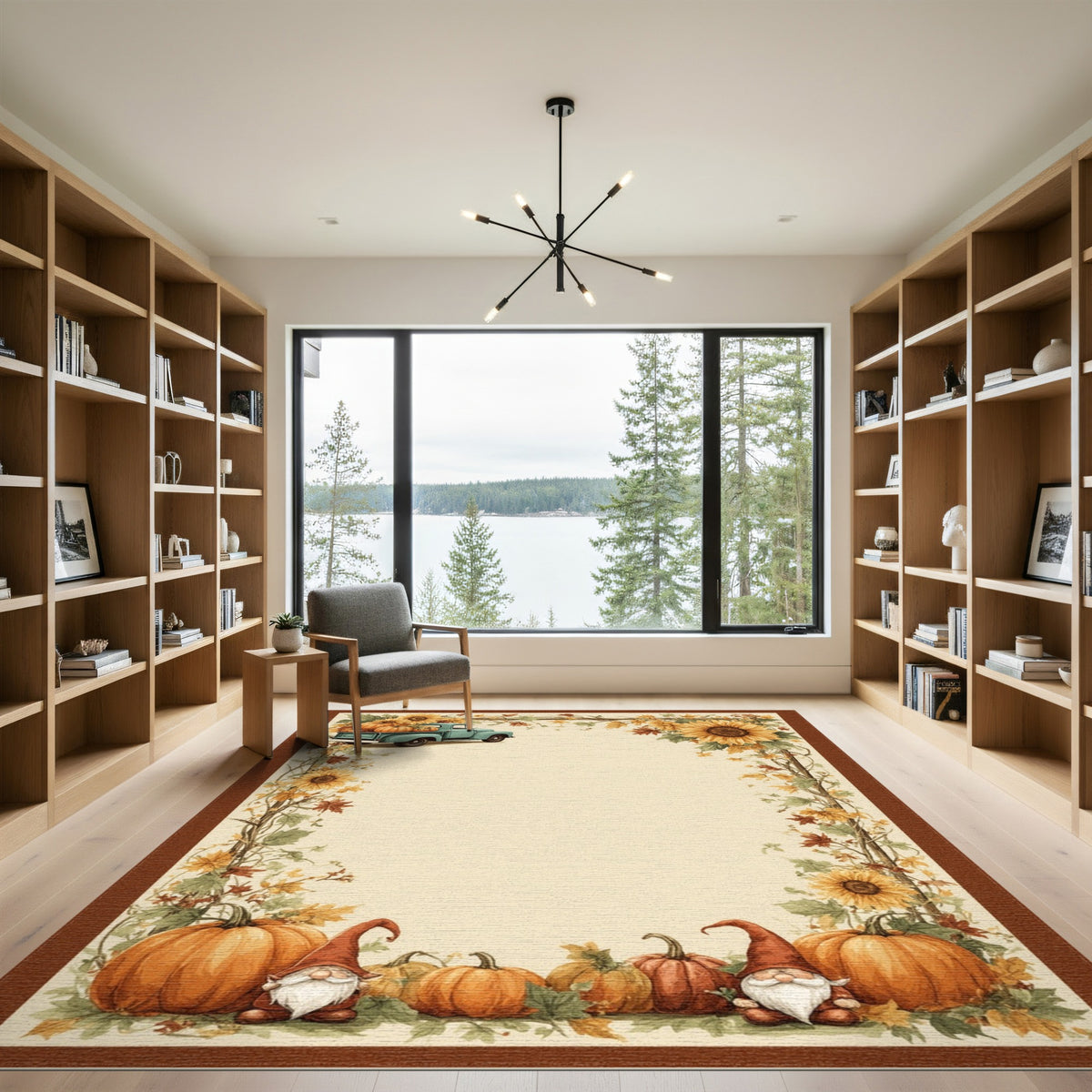 Fall Harvest Truck Gnome Pumpkin Area Rug