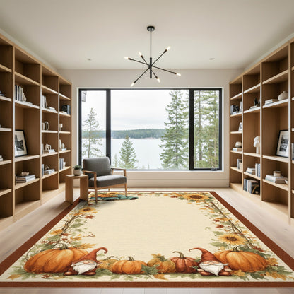 Fall Harvest Truck Gnome Pumpkin Area Rug