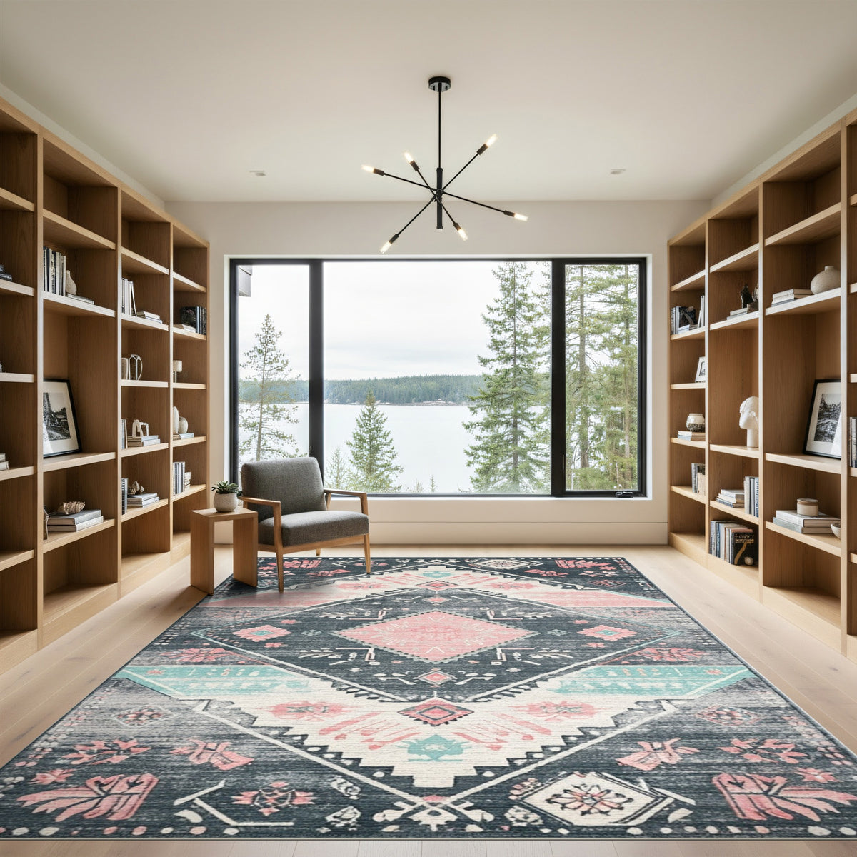 Grey Pink Tribal Area Rug