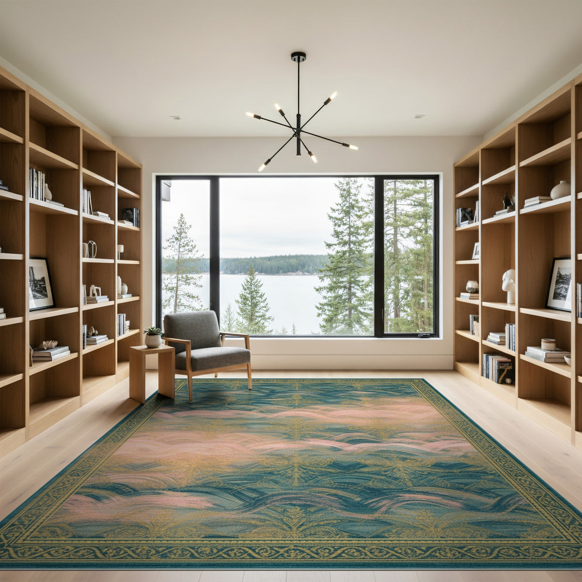 Blue Teal Floral Wave Vintage Area Rug