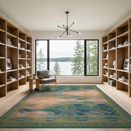 Blue Teal Floral Wave Vintage Area Rug