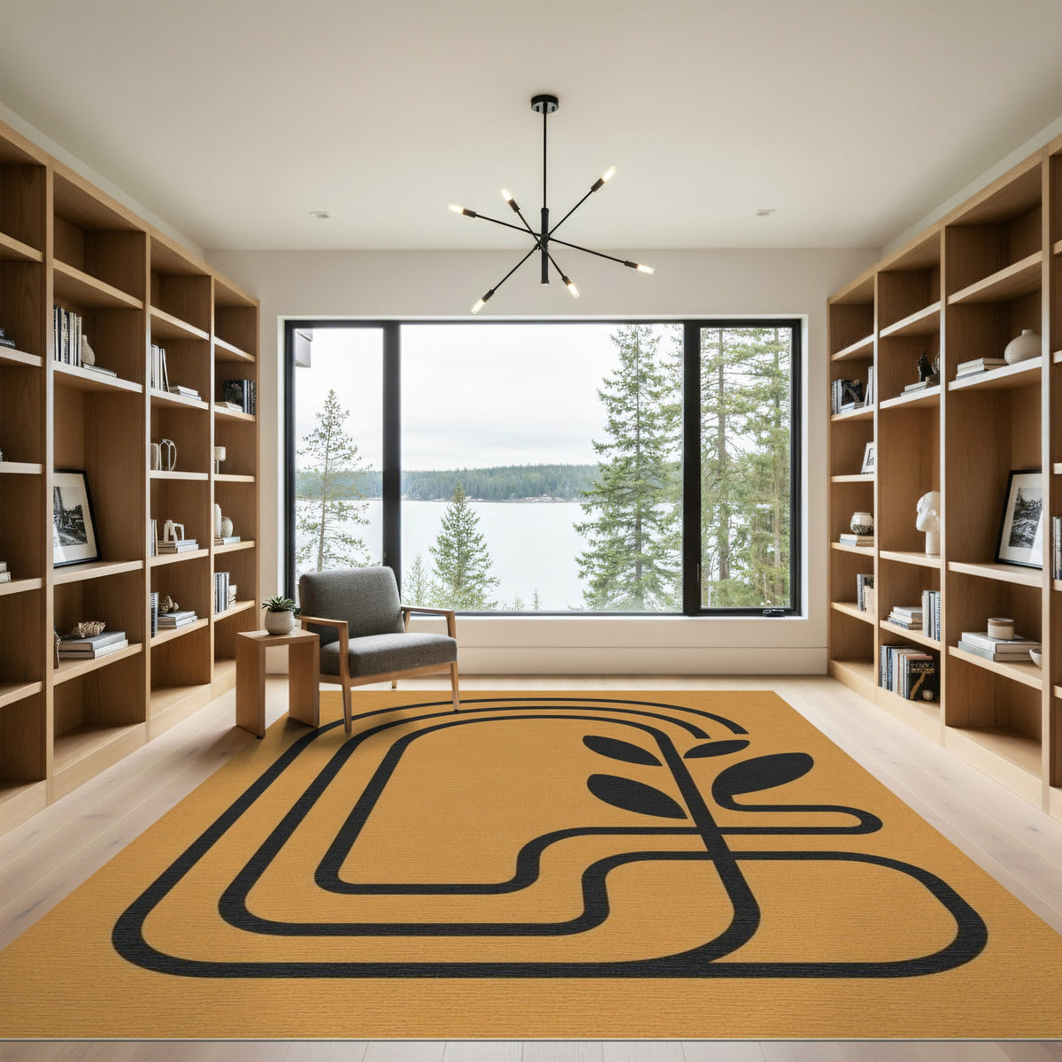 Orange Geometric Arch Plant Area Rug