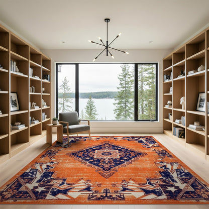 Orange Distressed Patriotic Area Rug
