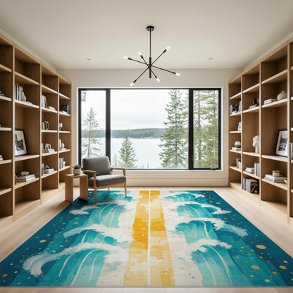 Teal Wave Stripe Coastal Area Rug