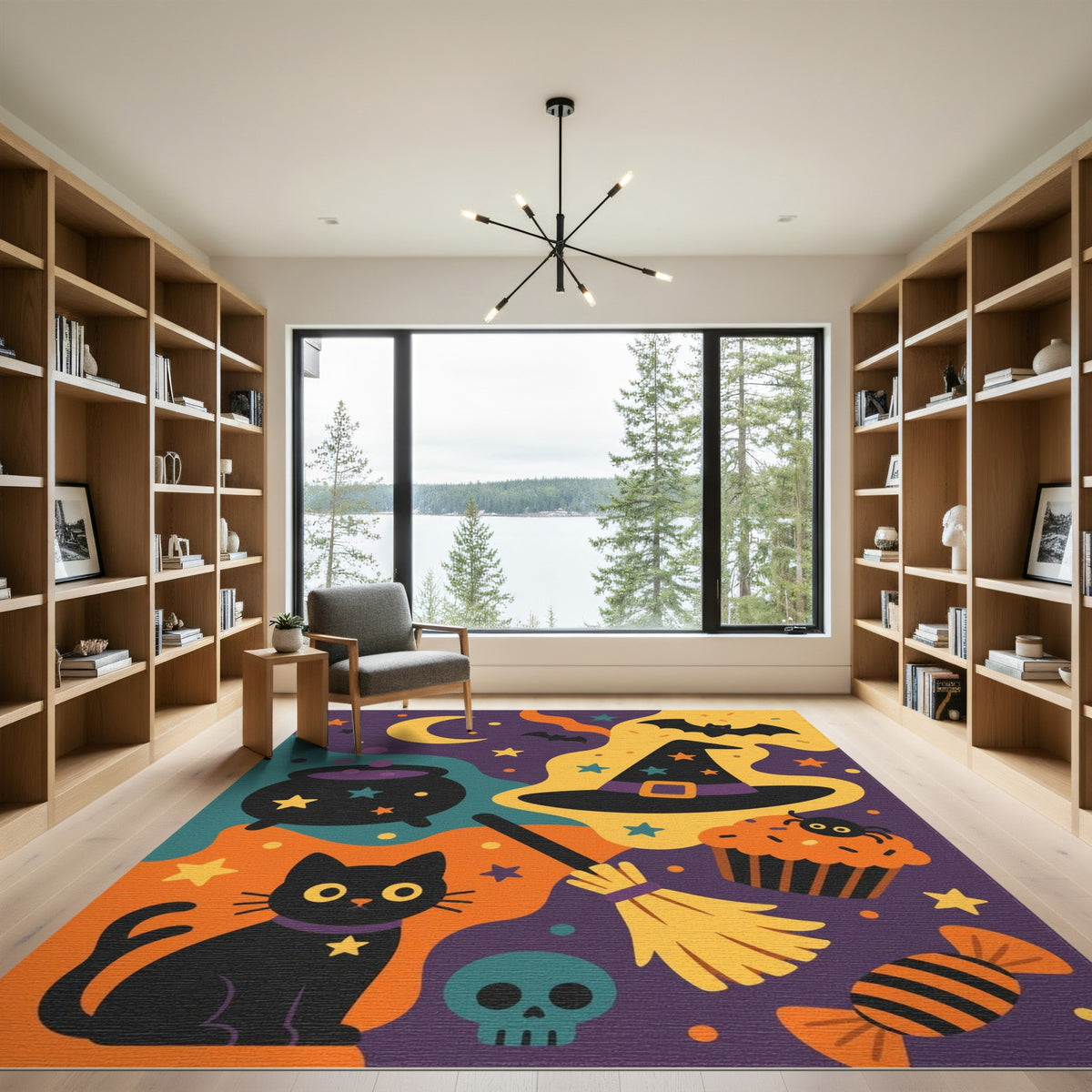 Halloween Black Cat Witch Hat Kids Cartoon Rug
