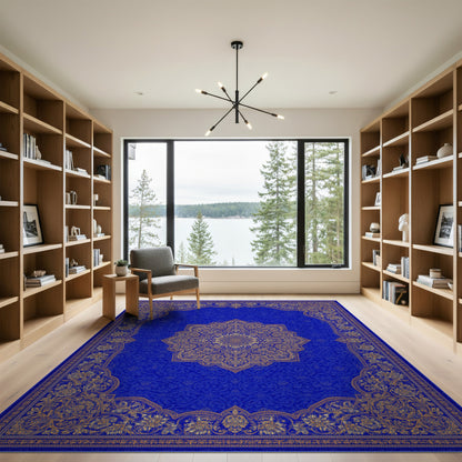Traditional Persian Blue Gold Traditional Persian Area Rug