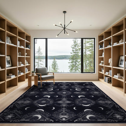 Black White Moon Phase Tribal Area Rug