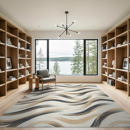 Beige Wavy Abstract Area Rug