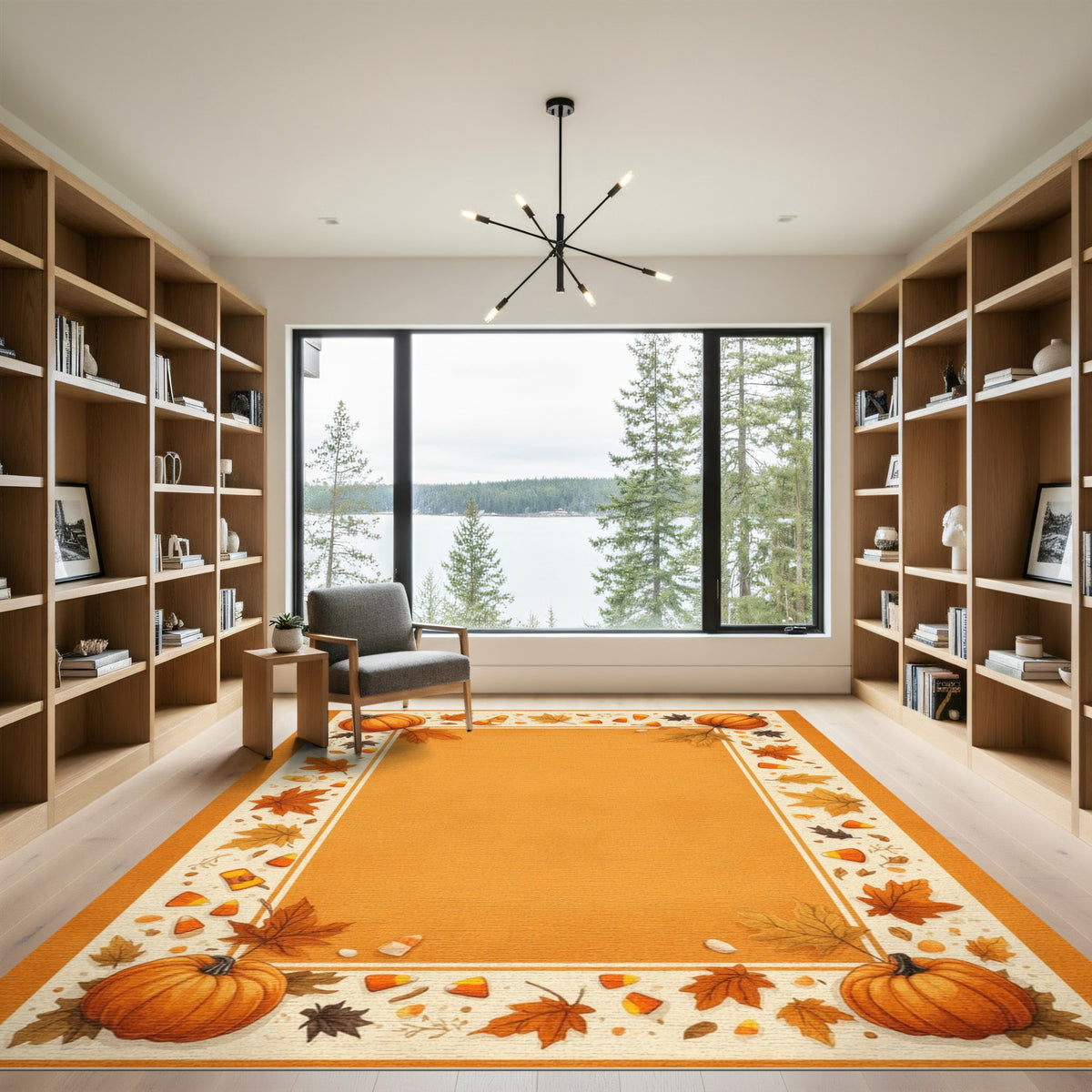 Orange Autumn Pumpkin Harvest Border Area Rug