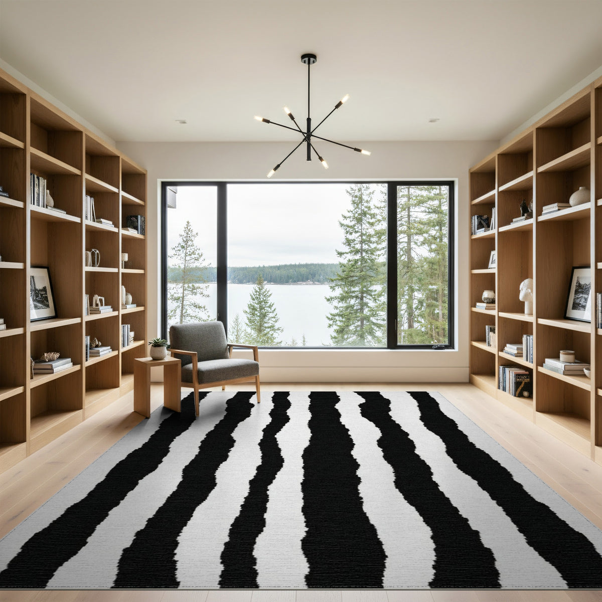 Black and White Wavy Striped Area Rug