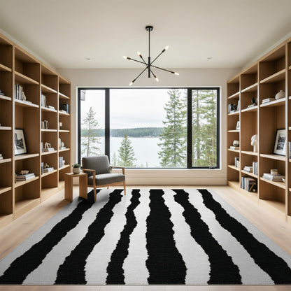 Black and White Wavy Striped Area Rug
