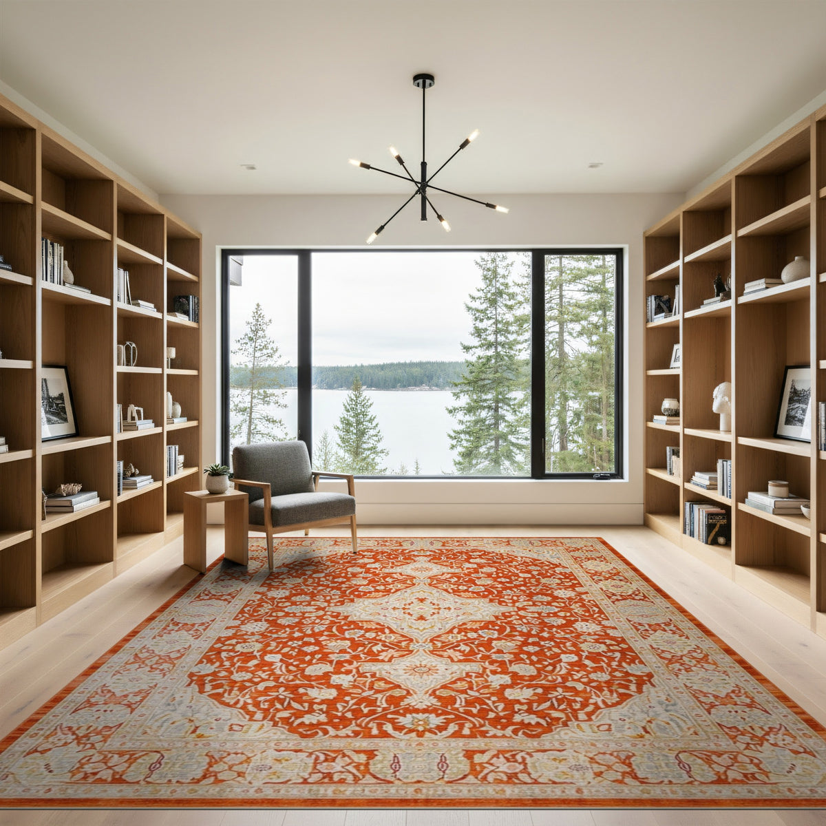 Floral Orange Persian Floral Medallion Area Rug