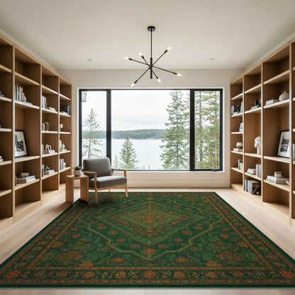 Green Medallion Green Traditional Persian Medallion Area Rug