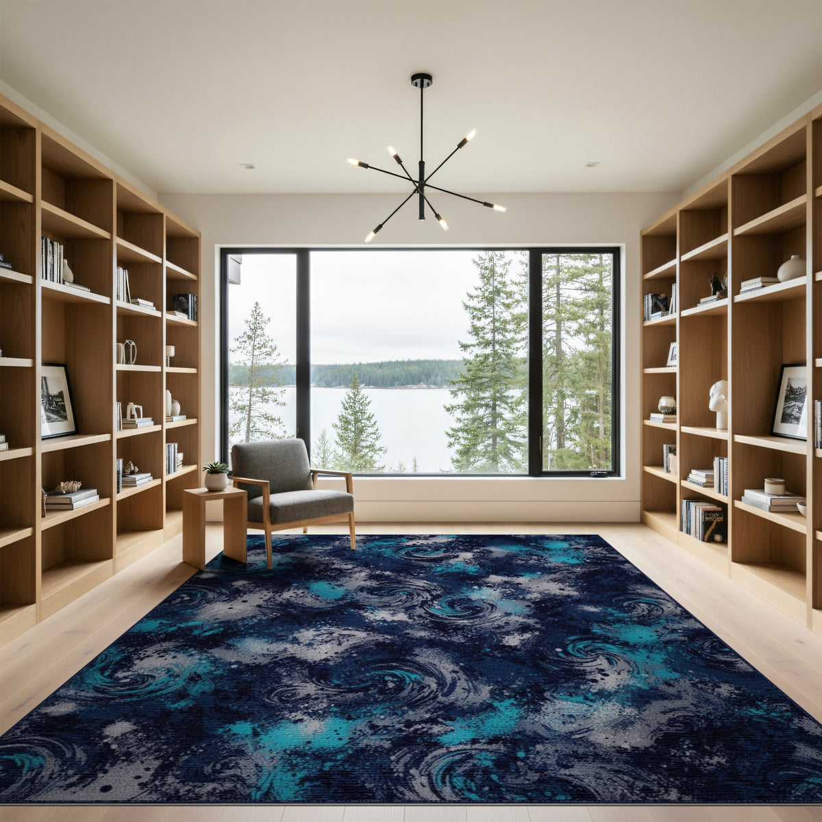 Blue Teal Vortex Swirl Area Rug