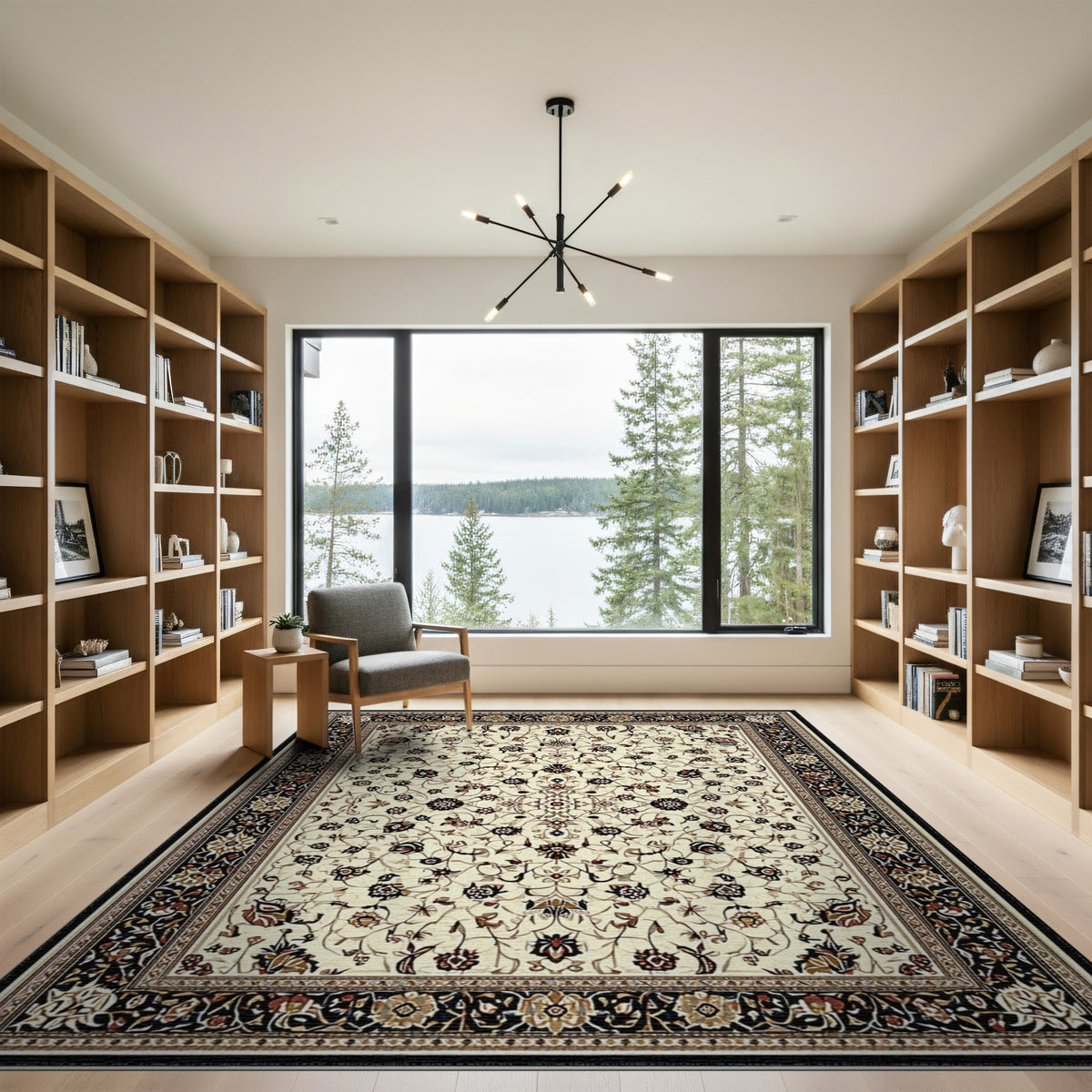 Traditional Persian Beige and Neutral Beige Persian Floral Area Rug