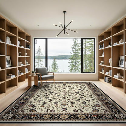 Traditional Persian Beige and Neutral Beige Persian Floral Area Rug