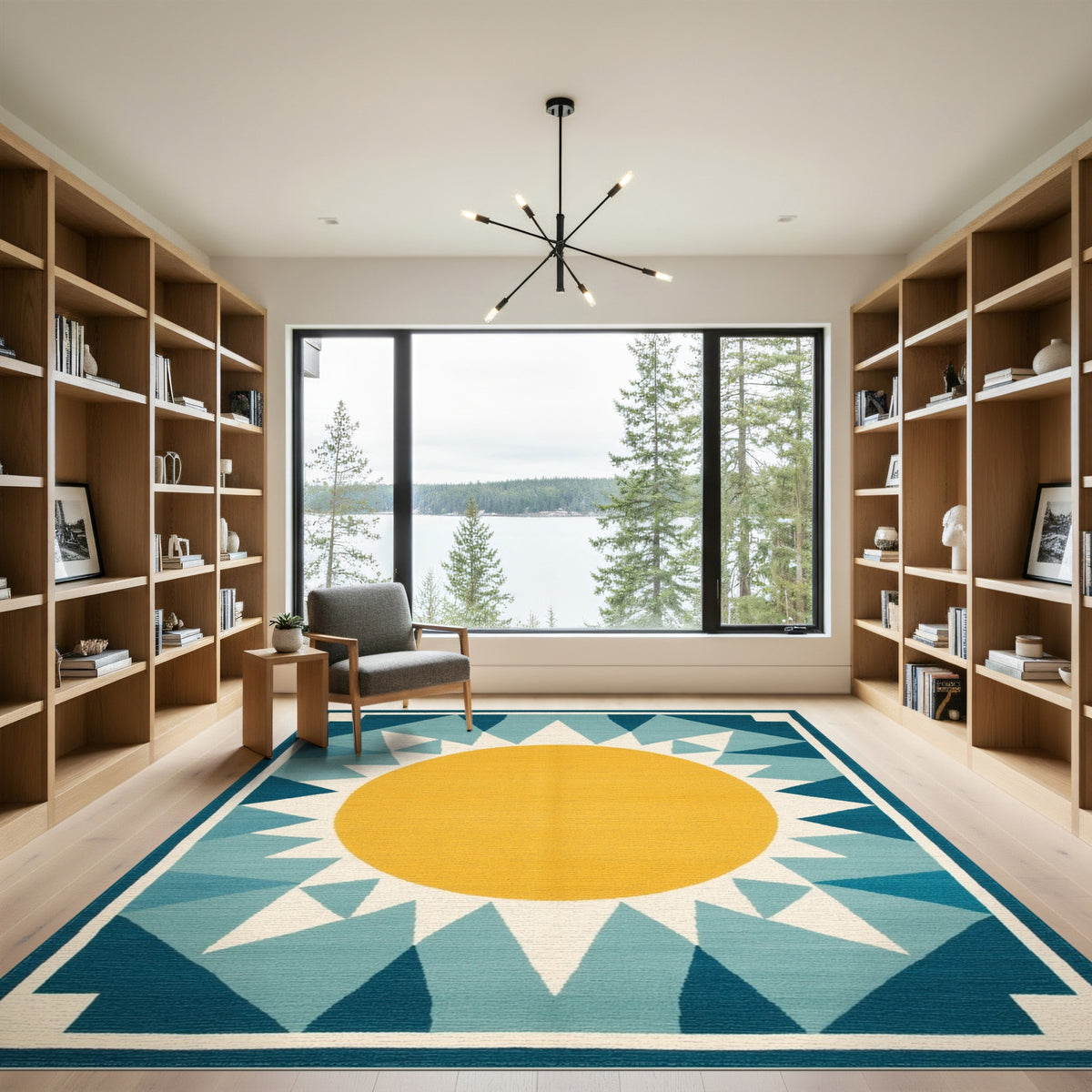 Sunburst Blue Teal Geometric Area Rug