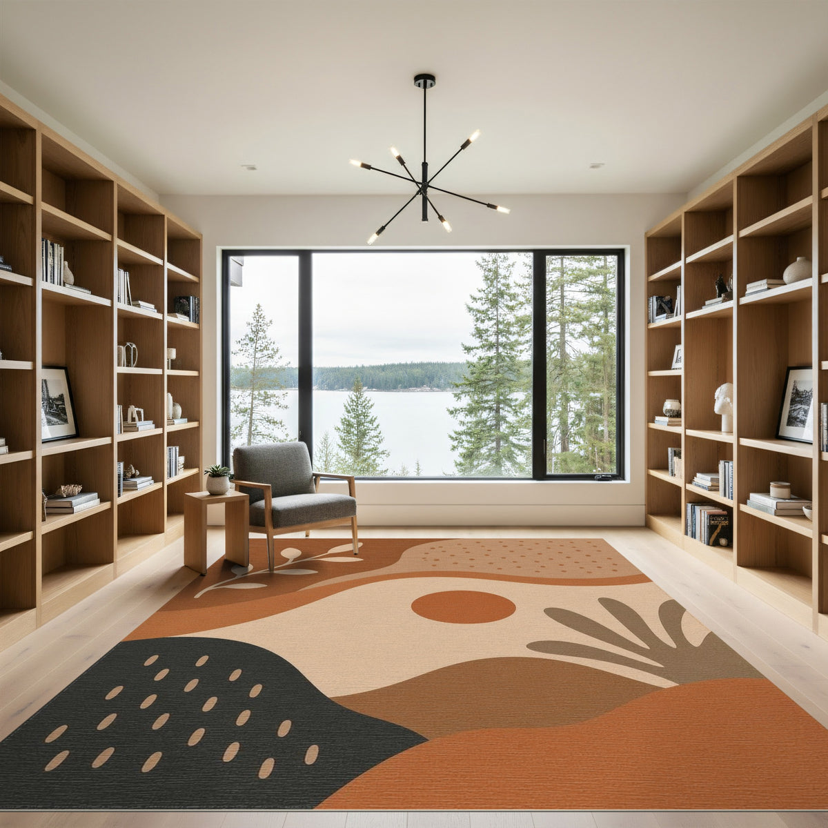 Earthy Brown Abstract Botanical Area Rug