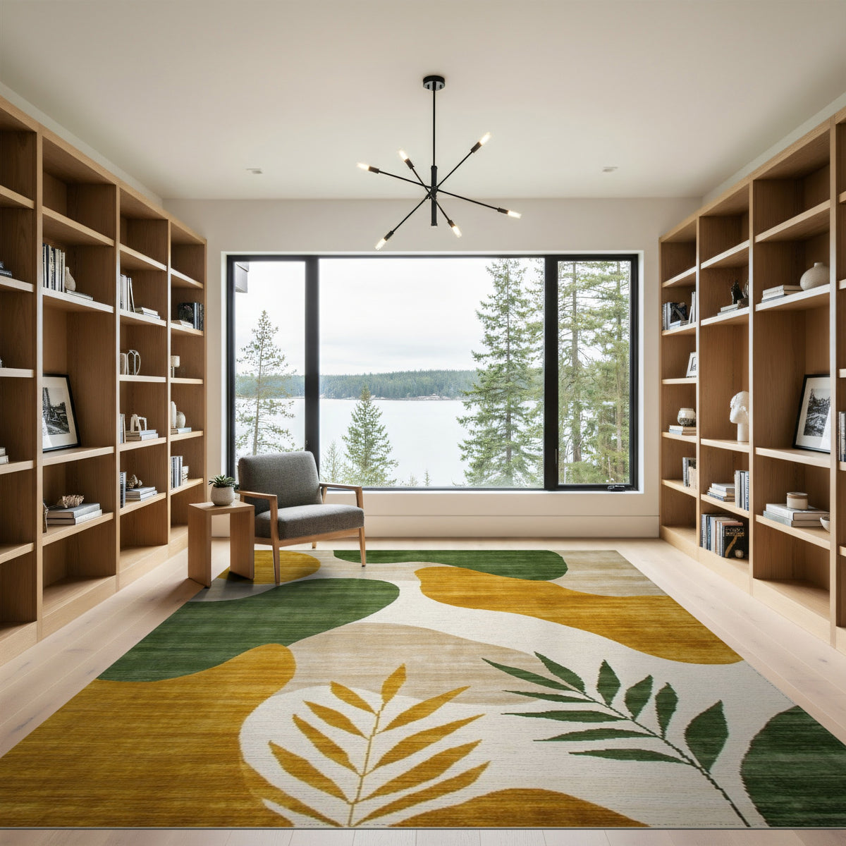 Abstract Green Gold Organic Area Rug