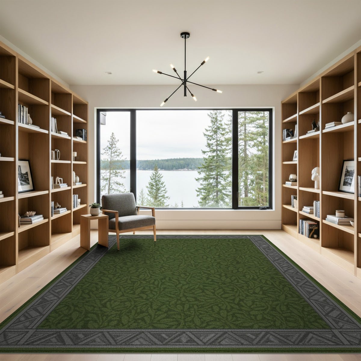 Green Floral Vintage Lush Green Vine Leaf Area Rug