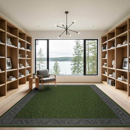 Green Floral Vintage Lush Green Vine Leaf Area Rug