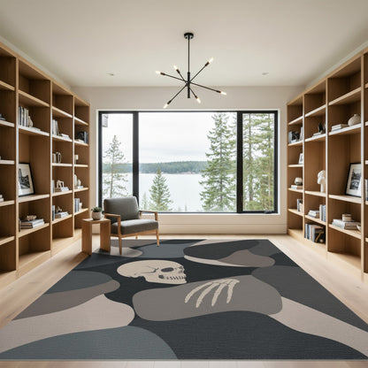 Grey Abstract Skull Skeleton Area Rug