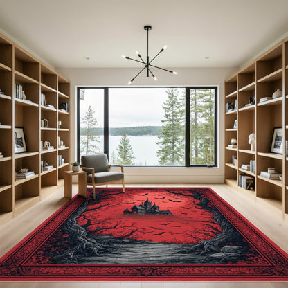 Gothic Haunted Castle Red Area Rug