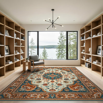 Floral Blue Teal Persian Floral Area Rug