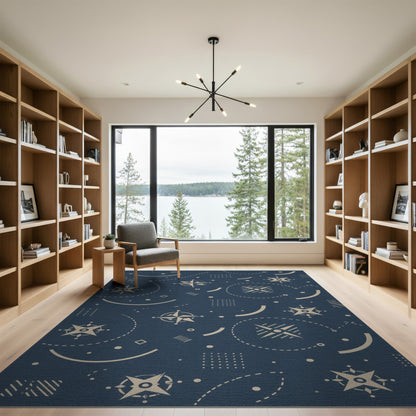 Blue Geometric Star Compass Area Rug