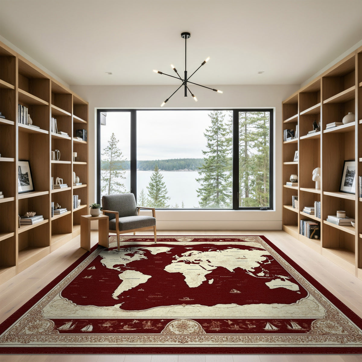 Vintage Red World Map Area Rug