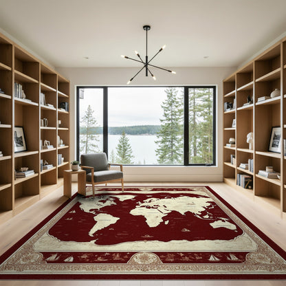 Vintage Red World Map Area Rug