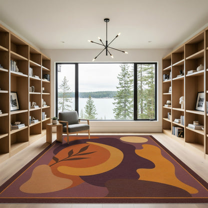 Abstract Orange Area Rug with Organic Shapes